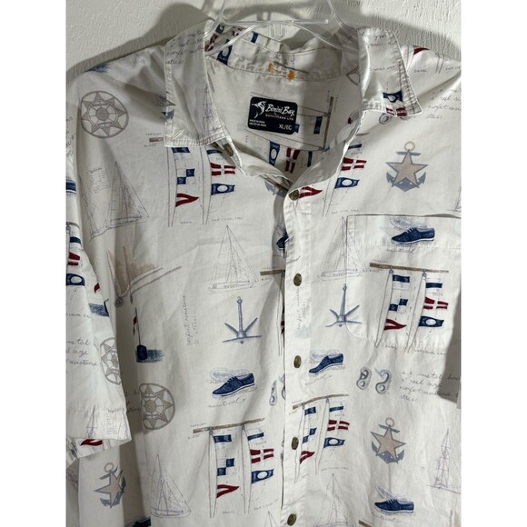BIMINI Bay XL White, Red Blue Sailboat Nautical Boating Hawaiian Sea Mens Shirt - Picture 2 of 8